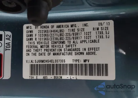 2014 Honda Cr-V Ex z USA, uszkodzony, nr VIN 5J6RM3H54EL007305